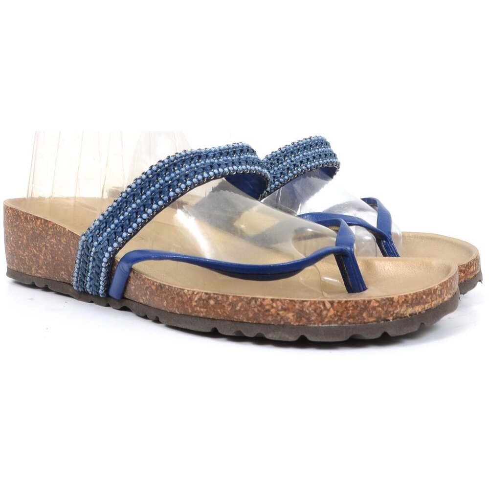 Italian Shoemakers Blue Leather Footbed Thong Slip On Footbed Sandals Womens 10